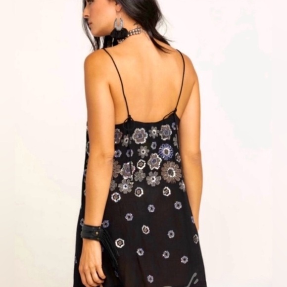 New Free People Azalea Black Floral Sequined Dress - Picture 3 of 5